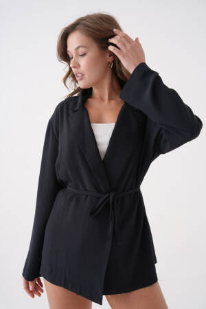 Black Lace Detailed Unlined Modal Jacket 29081 - First Angels - Globality Store - Women Clothes Wholesale Turkey