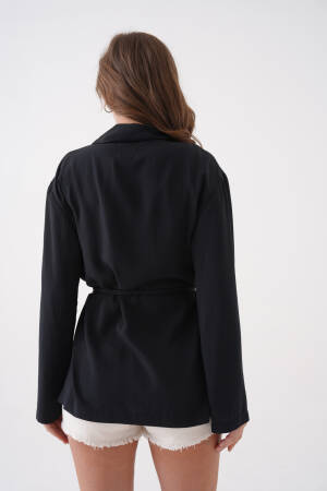 Black Lace Detailed Unlined Modal Jacket 29081 - First Angels - Globality Store - Women Clothes Wholesale Turkey