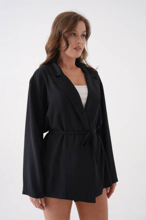 Black Lace Detailed Unlined Modal Jacket 29081 - First Angels - Globality Store - Women Clothes Wholesale Turkey