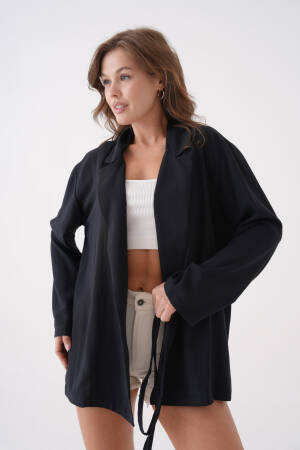 Black Lace Detailed Unlined Modal Jacket 29081 - First Angels - Globality Store - Women Clothes Wholesale Turkey