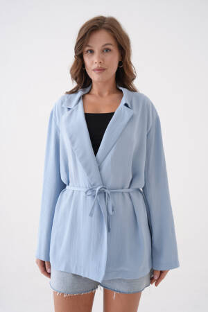 Blue Lace Detailed Unlined Modal Jacket 29081 - First Angels - Globality Store - Women Clothes Wholesale Turkey
