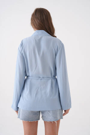 Blue Lace Detailed Unlined Modal Jacket 29081 - First Angels - Globality Store - Women Clothes Wholesale Turkey