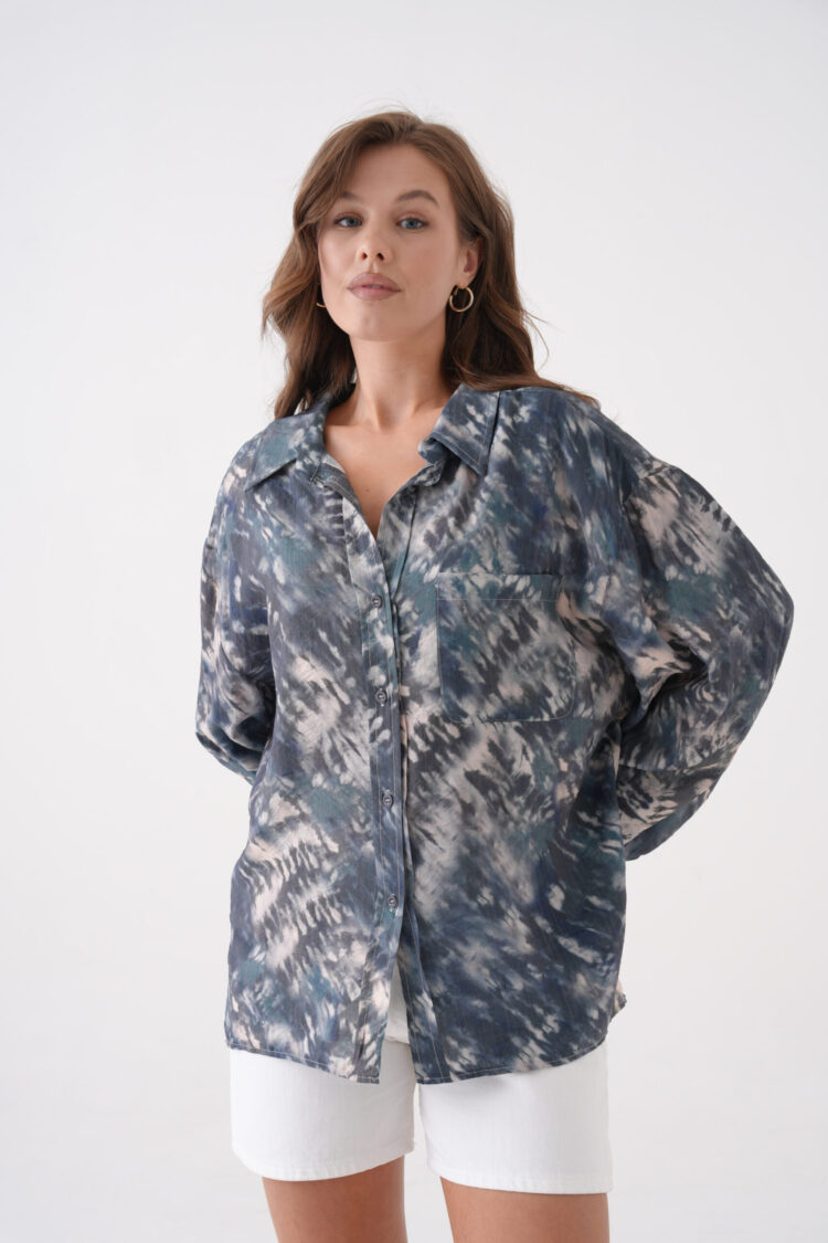 Oil Tie Dye Pattern Modal Fabric Oversize Shirt 29188