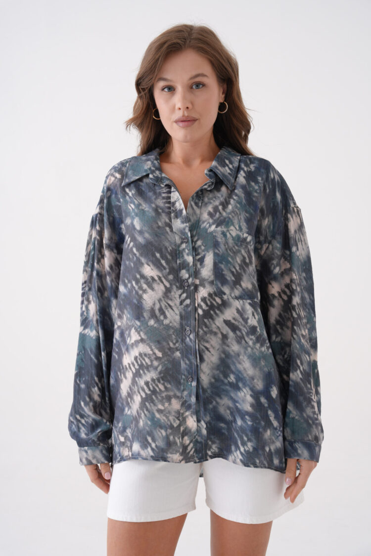 Oil Tie Dye Pattern Modal Fabric Oversize Shirt 29188