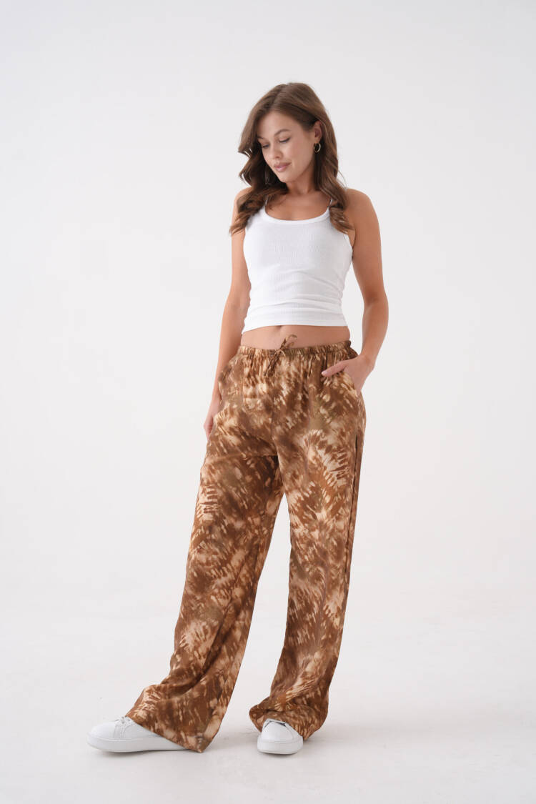 Coffee Tie Dye Pattern Wide Cut Modal Pants 29187 - First Angels - Globality Store - Women Clothes Wholesale Turkey
