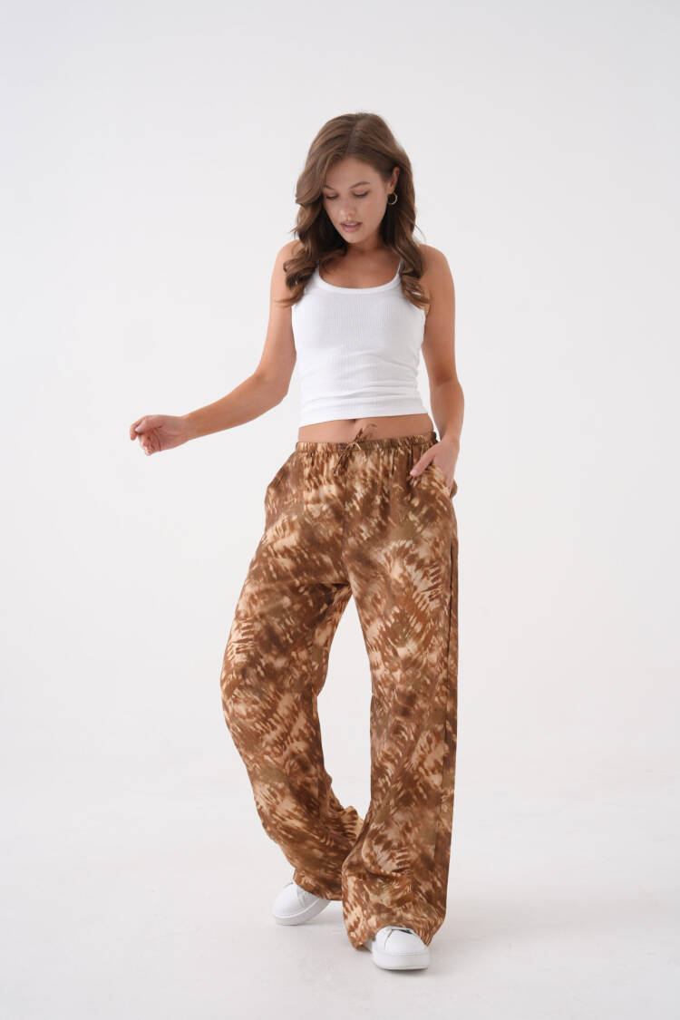 Coffee Tie Dye Pattern Wide Cut Modal Pants 29187