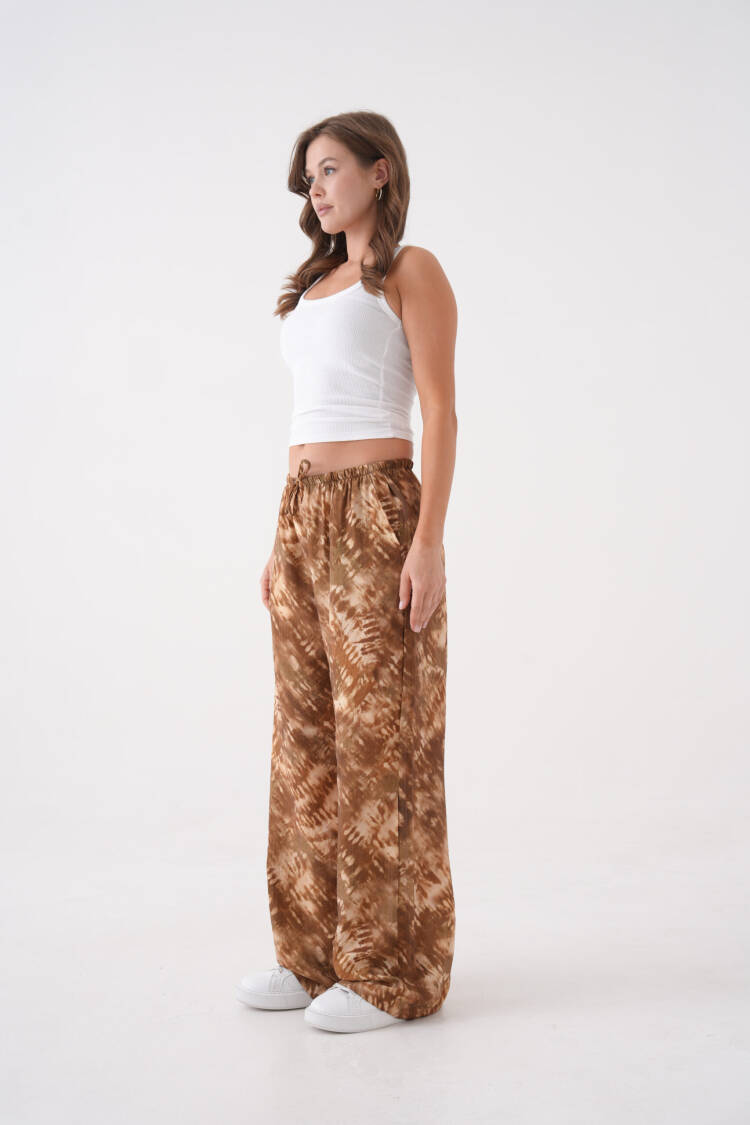 Coffee Tie Dye Pattern Wide Cut Modal Pants 29187