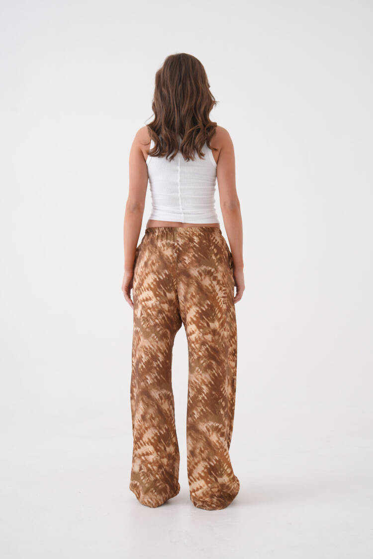 Coffee Tie Dye Pattern Wide Cut Modal Pants 29187