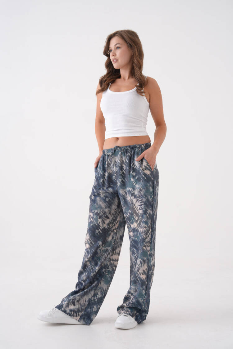 Oil Tie Dye Pattern Wide Cut Modal Pants 29187 - First Angels - Globality Store - Women Clothes Wholesale Turkey