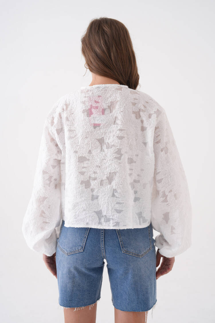 Creamy Chiffon Patterned Organza Blouse 29101