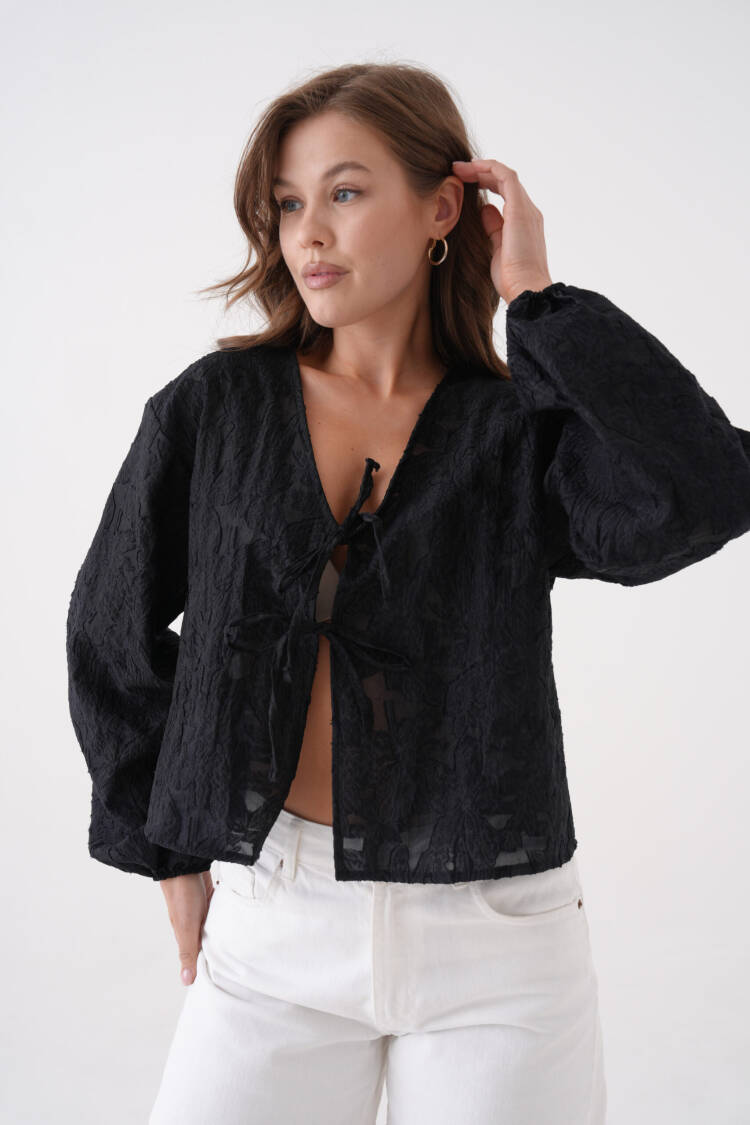 Black Creamy Chiffon Patterned Organza Blouse 29101 - First Angels - Globality Store - Women Clothes Wholesale Turkey