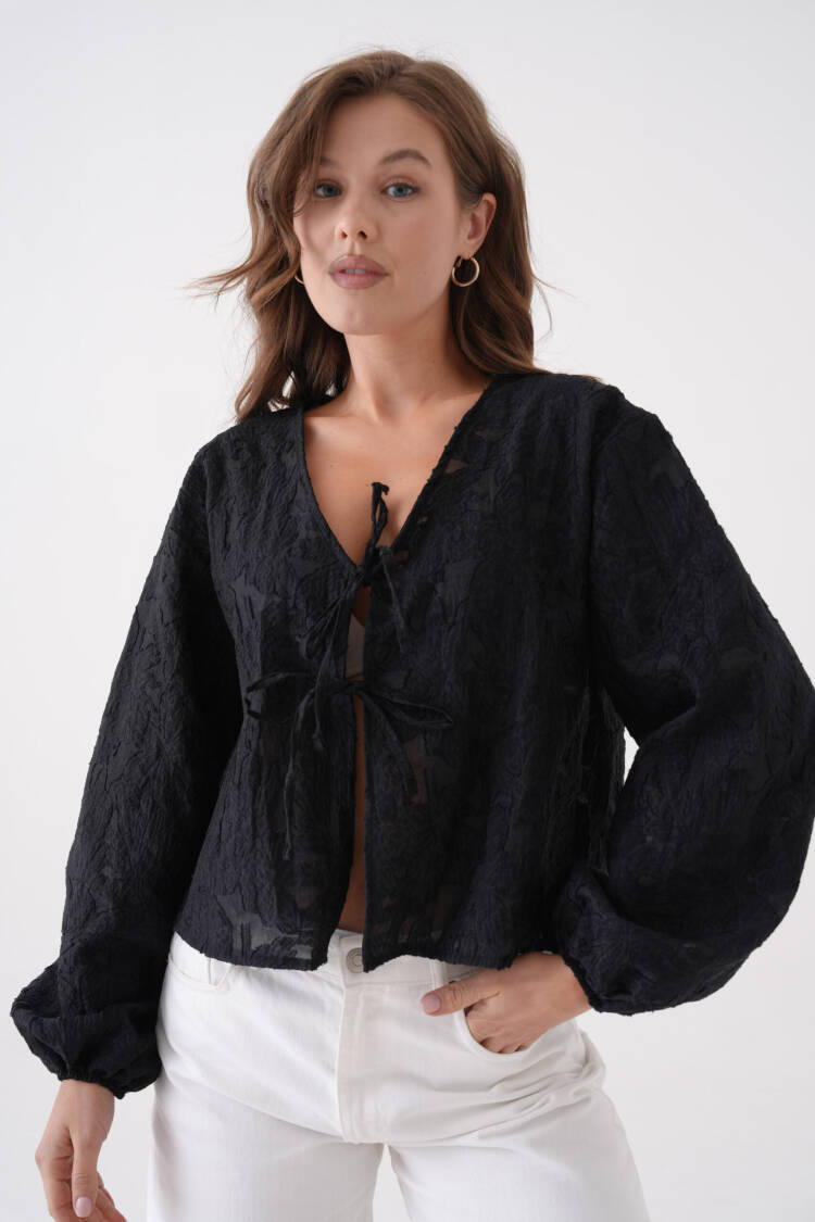 Creamy Chiffon Patterned Organza Blouse 29101