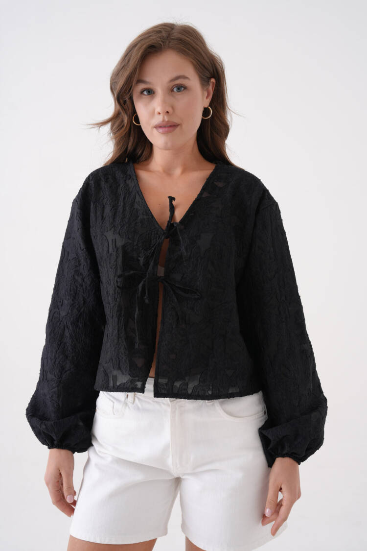 Creamy Chiffon Patterned Organza Blouse 29101