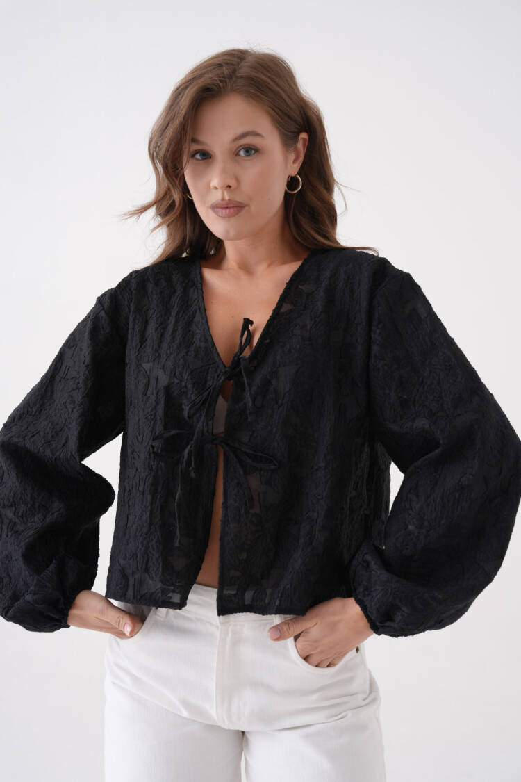 Creamy Chiffon Patterned Organza Blouse 29101