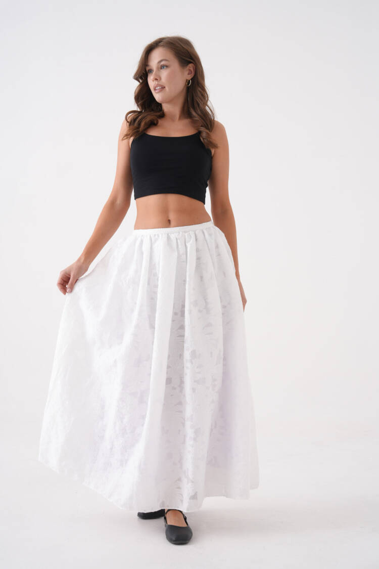 Burning Chiffon Pattern Organza Lining Long Skirt 29096