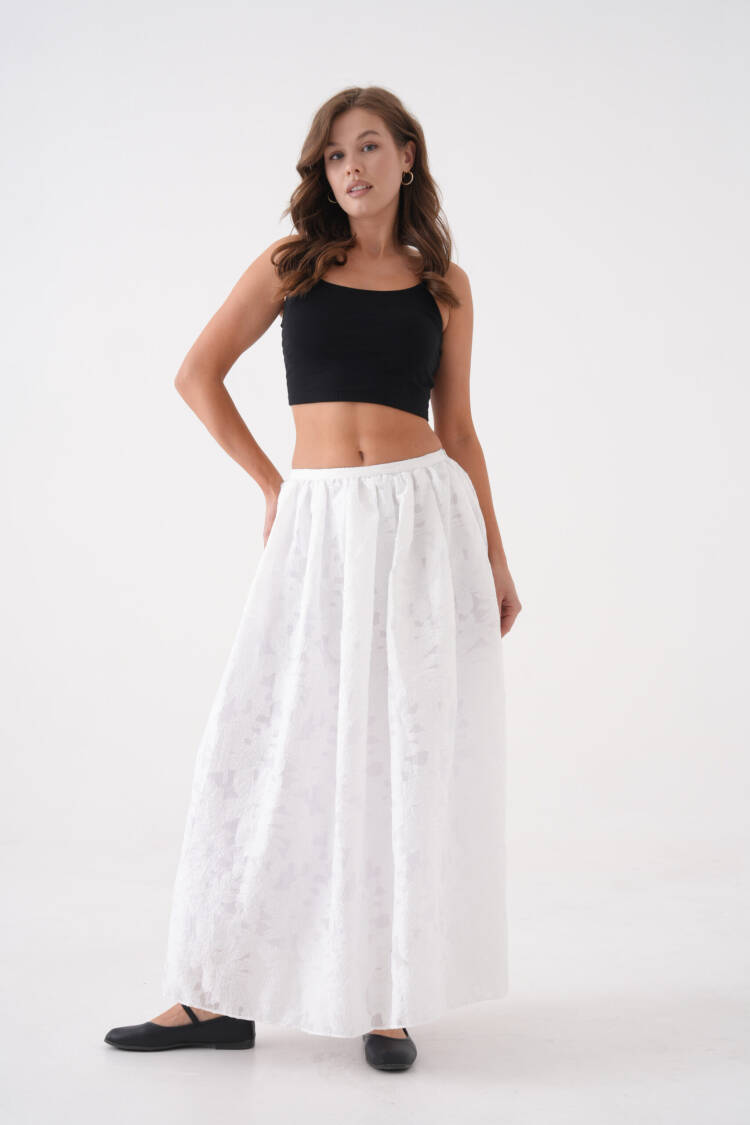 Burning Chiffon Pattern Organza Lining Long Skirt 29096