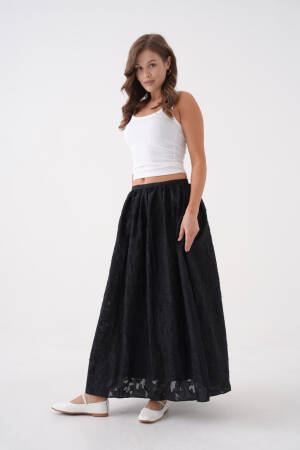 Black Burning Chiffon Pattern Organza Lining Long Skirt 29096 - First Angels - Globality Store - Women Clothes Wholesale Turkey