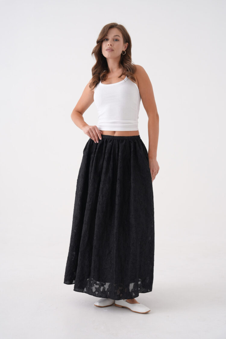 Burning Chiffon Pattern Organza Lining Long Skirt 29096