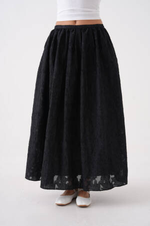 Black Burning Chiffon Pattern Organza Lining Long Skirt 29096 - First Angels - Globality Store - Women Clothes Wholesale Turkey