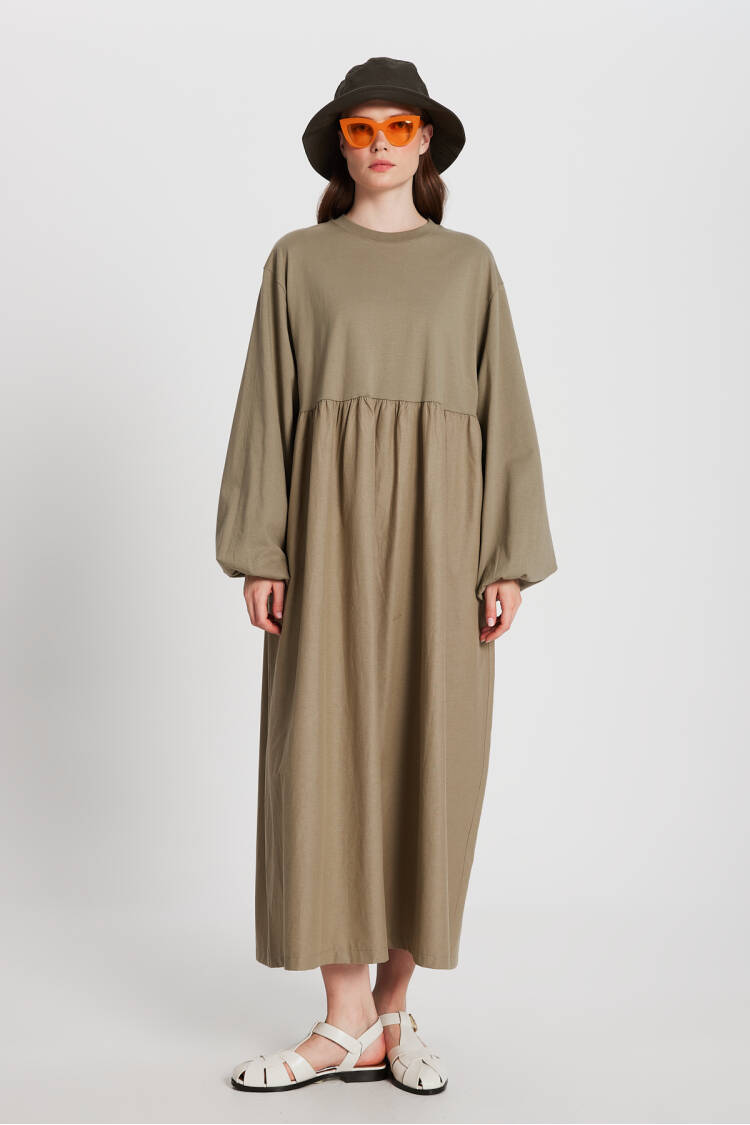 Top Combed Hem Knit Oversize Long Sleeve Long Dress 28169