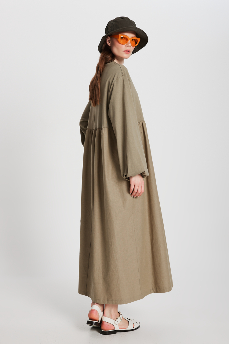 Top Combed Hem Knit Oversize Long Sleeve Long Dress 28169