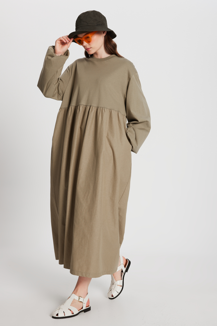 Top Combed Hem Knit Oversize Long Sleeve Long Dress 28169