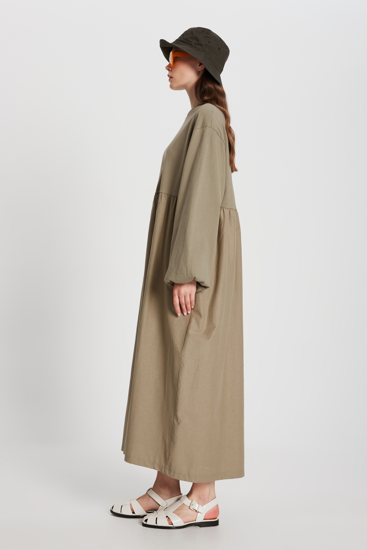 Top Combed Hem Knit Oversize Long Sleeve Long Dress 28169