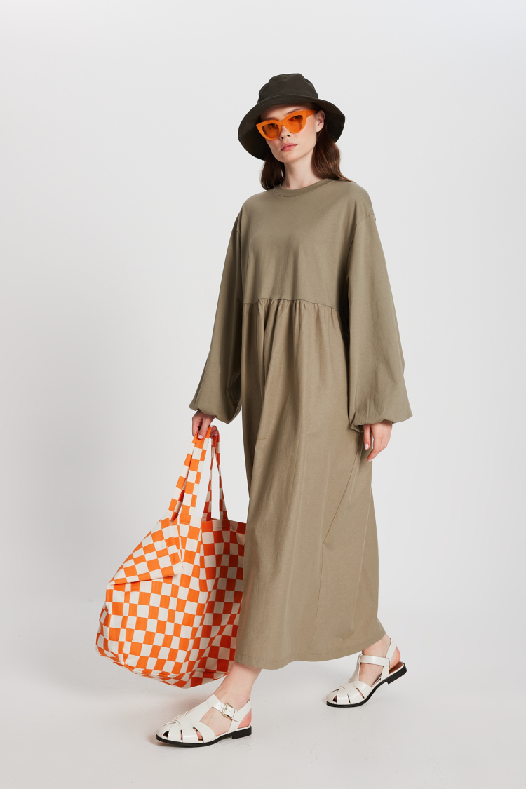 Top Combed Hem Knit Oversize Long Sleeve Long Dress 28169