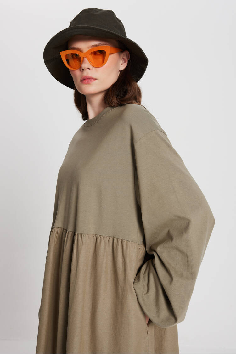 Top Combed Hem Knit Oversize Long Sleeve Long Dress 28169