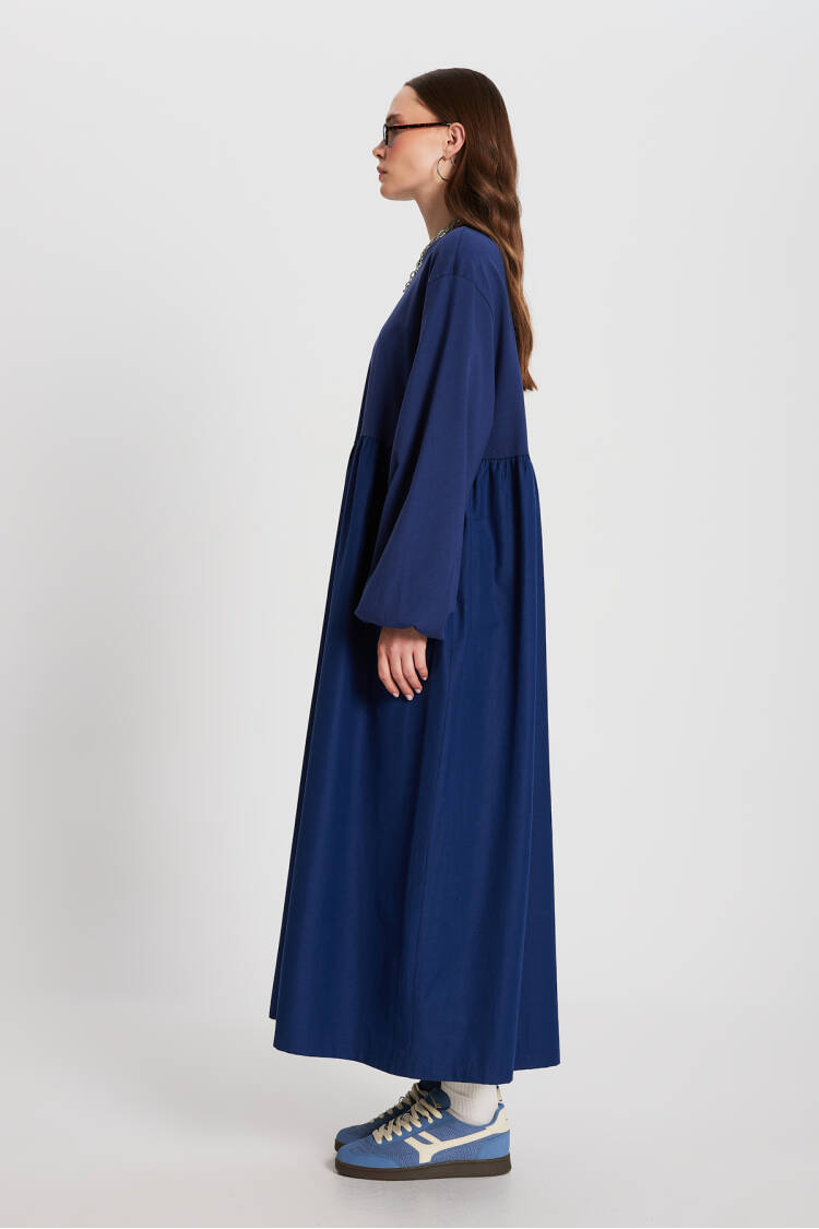 Indigo Top Combed Hem Knit Oversize Long Sleeve Long Dress 28169