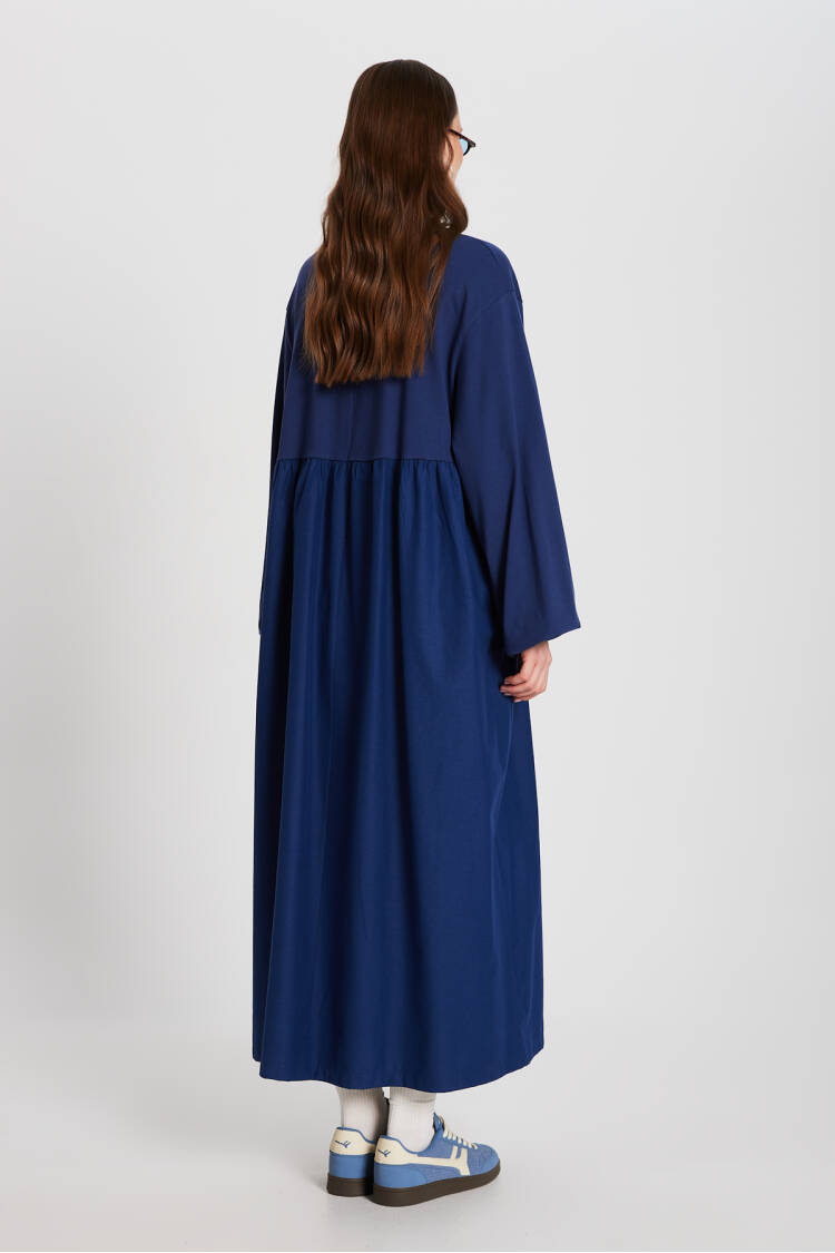 Indigo Top Combed Hem Knit Oversize Long Sleeve Long Dress 28169