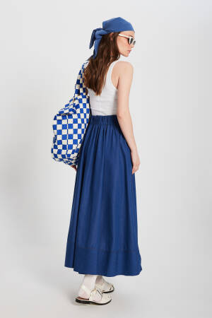 Navy Blue Stitching Detailed Long Denim Skirt 29167 - Brand: First Angels - Women's Clothing Wholesale - Globality Store