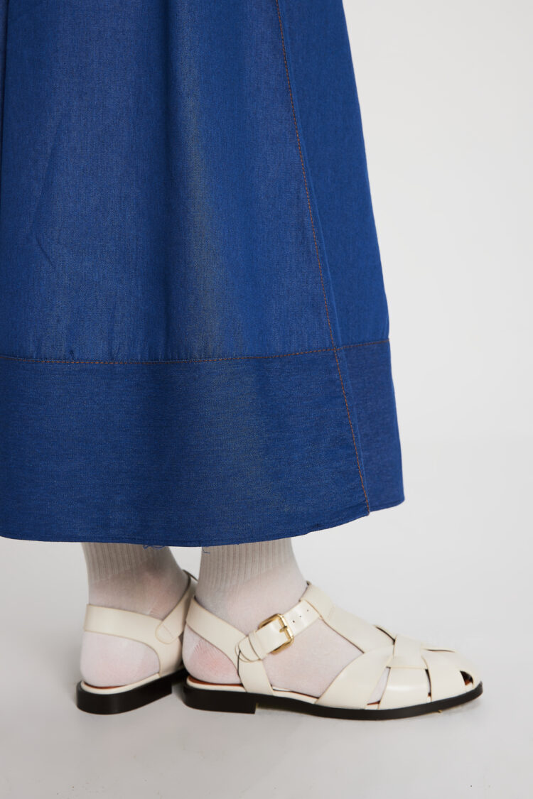 Navy Blue Stitching Detailed Long Denim Skirt 29167
