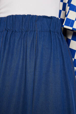 Navy Blue Stitching Detailed Long Denim Skirt 29167 - Brand: First Angels - Women's Clothing Wholesale - Globality Store