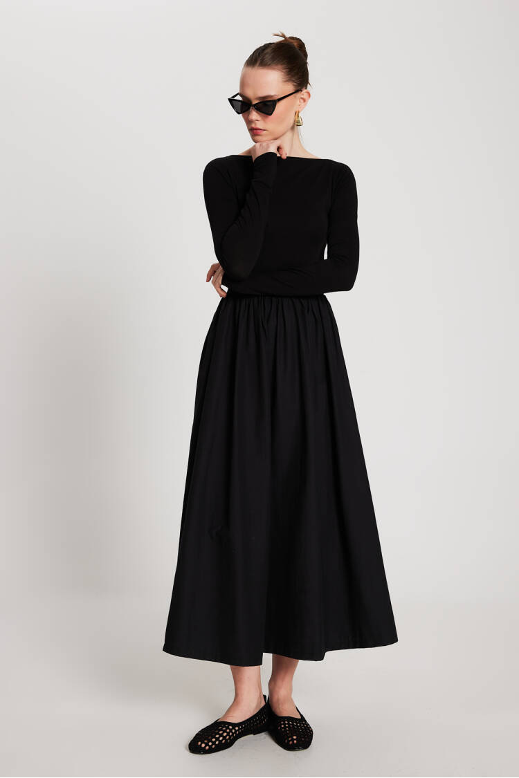 Black Knitted And Woven Garnished Dress 29155