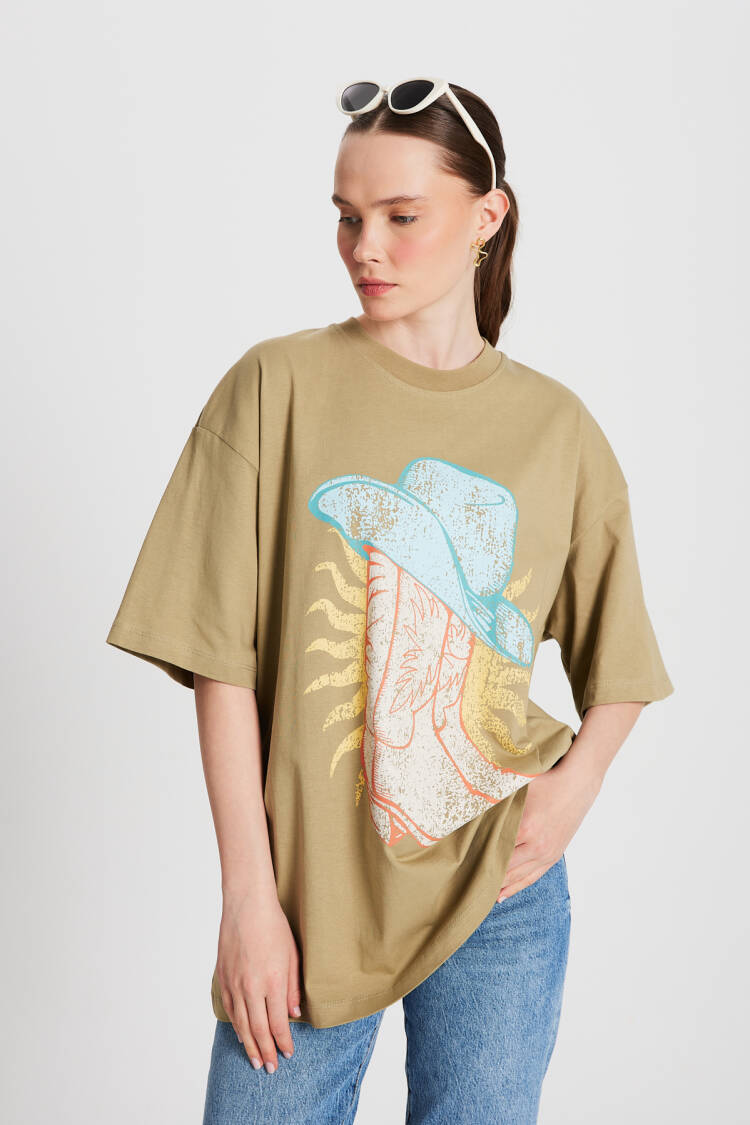 Mold Green Oversized Printed T-shirt 29156