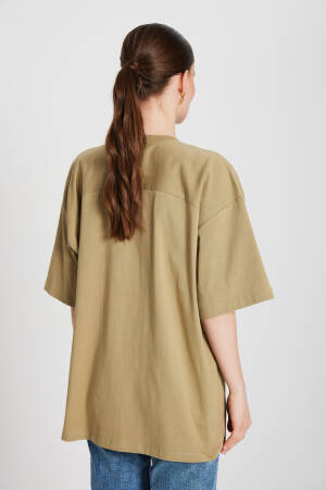 Mold Green Oversized Printed T-shirt 29156 - First Angels - Globality Store - Women Clothes Wholesale Turkey