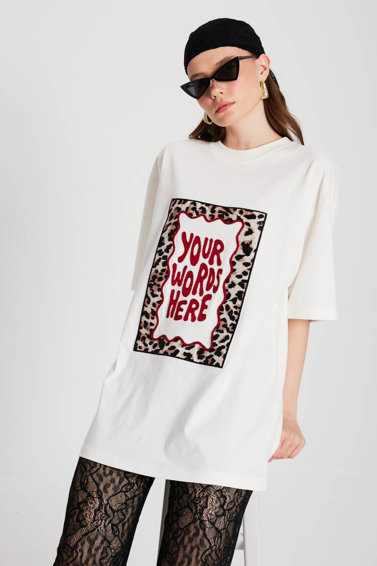 Ecru Oversize Embroidered T-shirt 29160 - First Angels - Globality Store - Women Clothes Wholesale Turkey