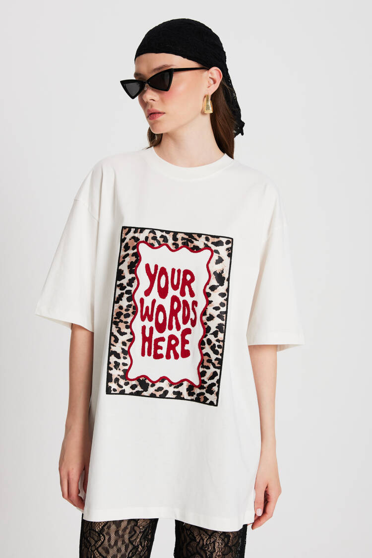 Ecru Oversize Embroidered T-shirt 29160