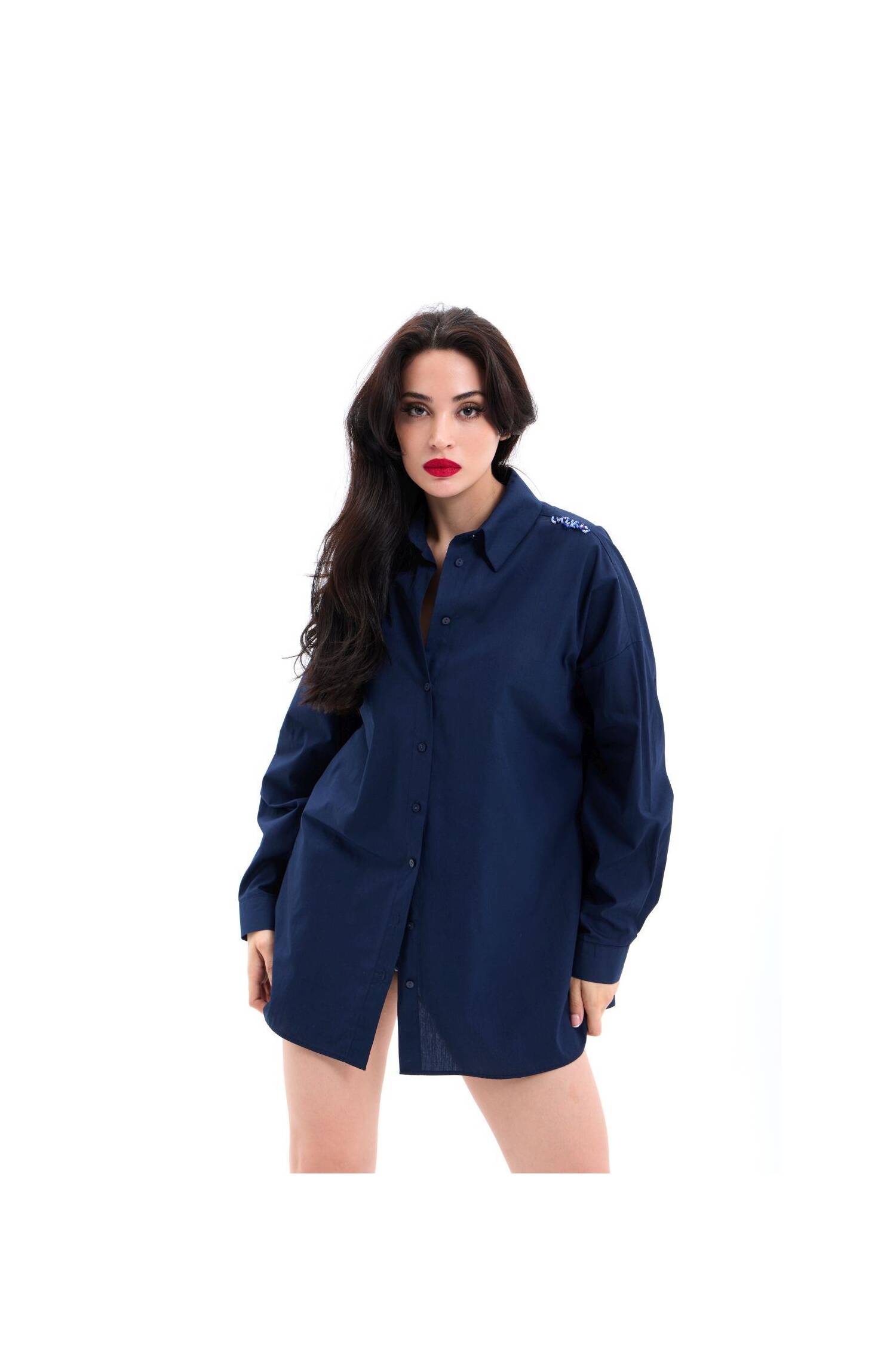 Shirt - Navy - Brand: Fame - Women's Clothing Wholesale - Globality Store