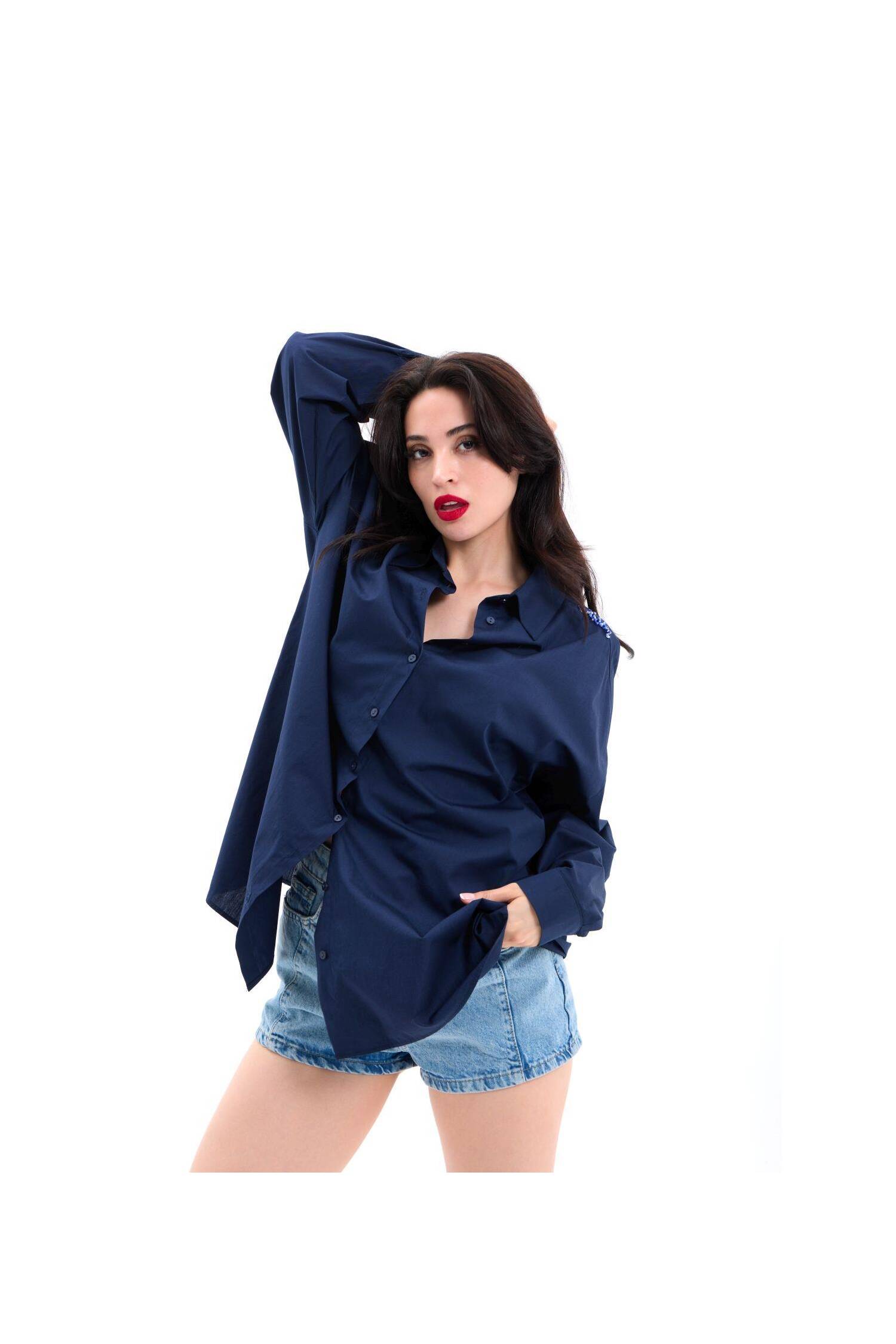 Shirt - Navy - Brand: Fame - Women's Clothing Wholesale - Globality Store