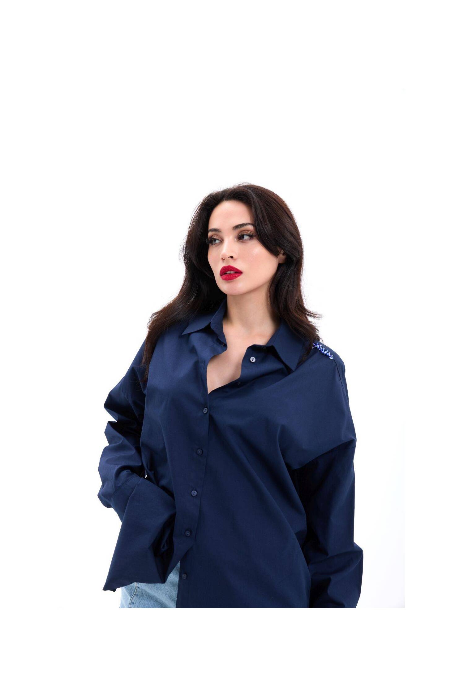 Shirt - Navy - Brand: Fame - Women's Clothing Wholesale - Globality Store