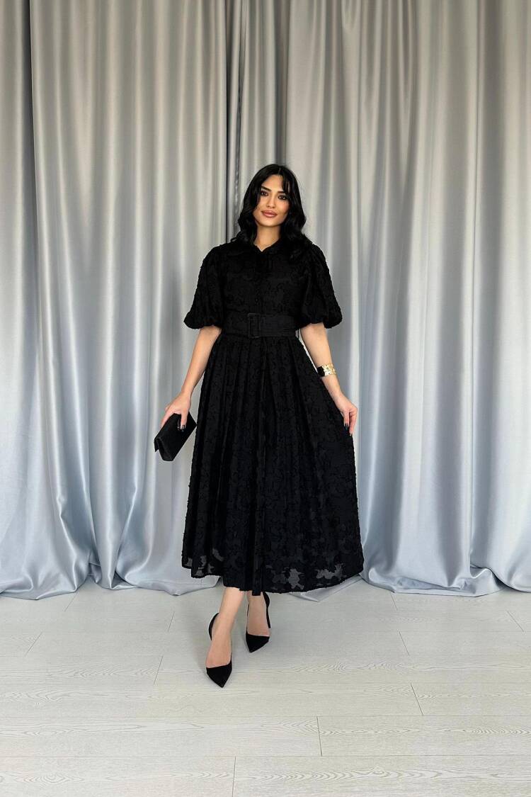 WholesaleBelted Balloon Sleeve Dress