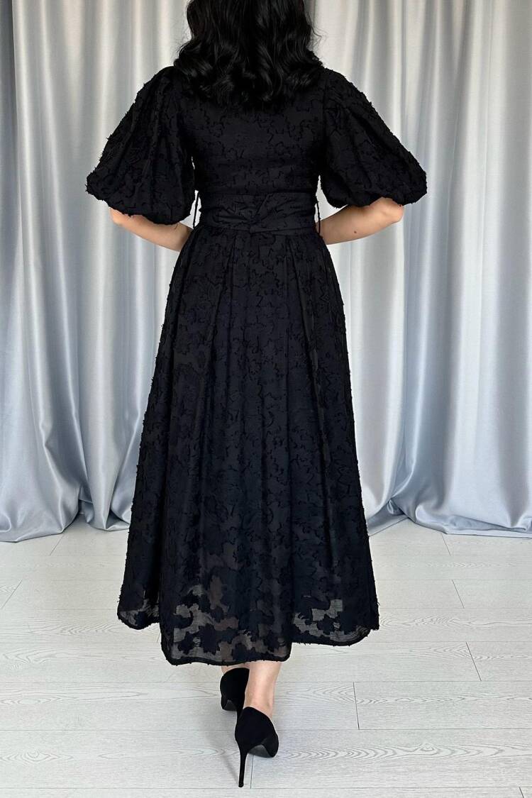WholesaleBelted Balloon Sleeve Dress