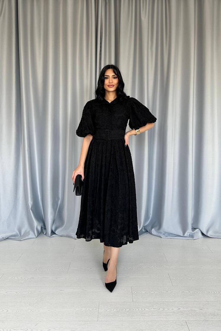 WholesaleBelted Balloon Sleeve Dress - Brand: Elisa - Women's Clothing Wholesale - Globality Store