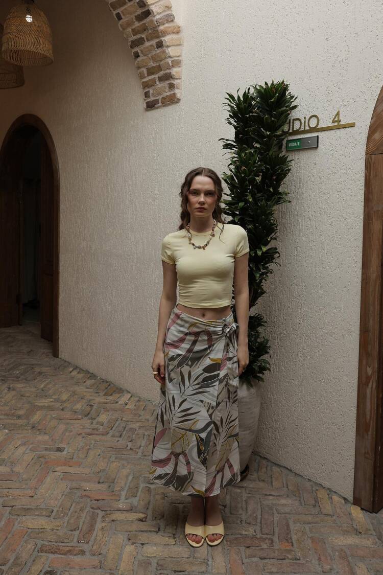 Patterned Viscose Skirt - Grey