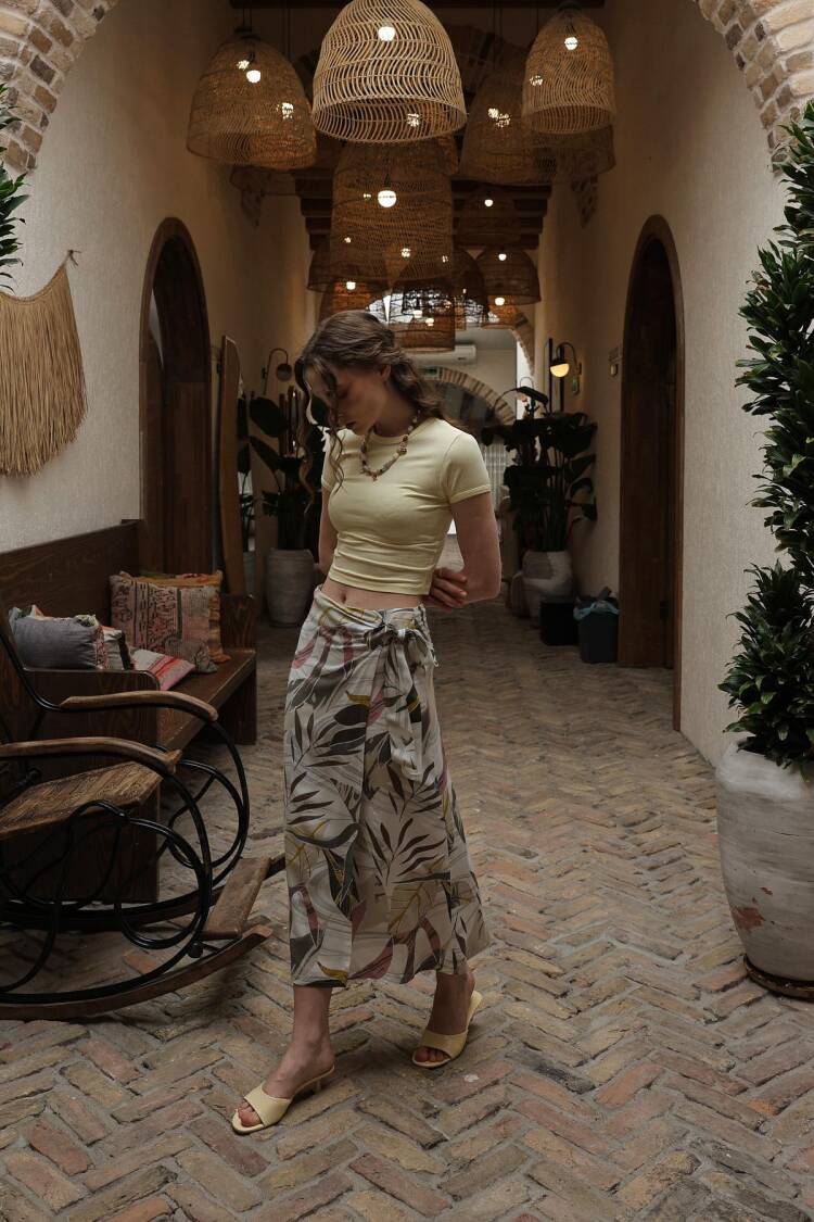 Patterned Viscose Skirt - Grey