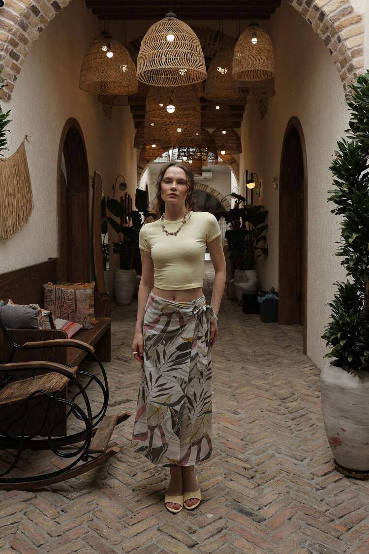 Patterned Viscose Skirt - Grey