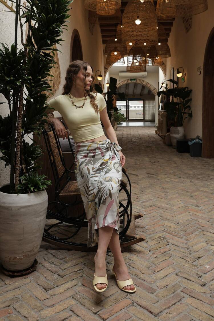 Patterned Viscose Skirt - Grey