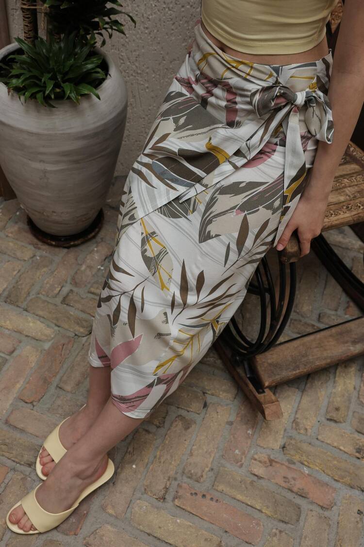 Patterned Viscose Skirt - Grey